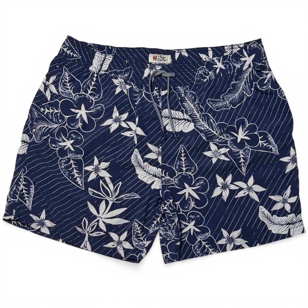 Reyn Spooner Swim Trunks Men's XL Hawaiian Floral Blue Aloha Shorts 6.5" Inseam